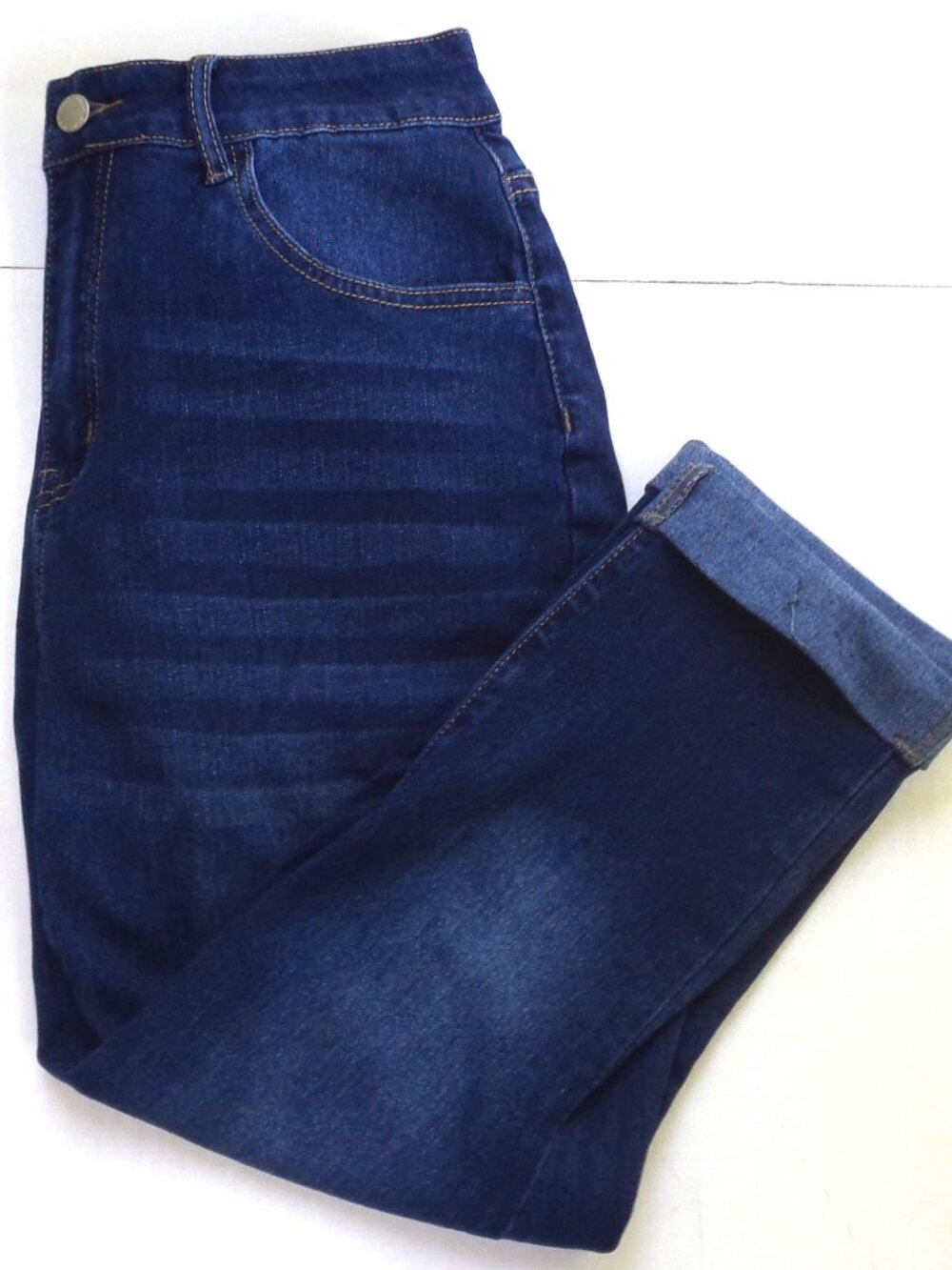 Shein Womens 0XL Jeans High Rise Straight Stretch Cuffed NWOT
